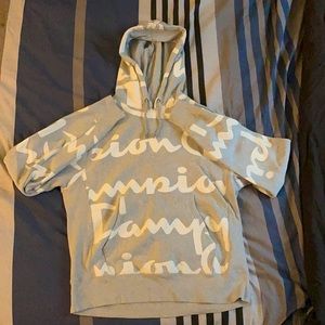 Grey Champion Hoodie with Large “Champion” Graphic Design (Size Medium)